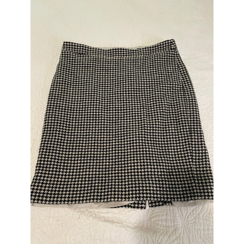 J.Crew The Pencil Skirt Black Cream Houndstooth Wool Blend Size 8 60554